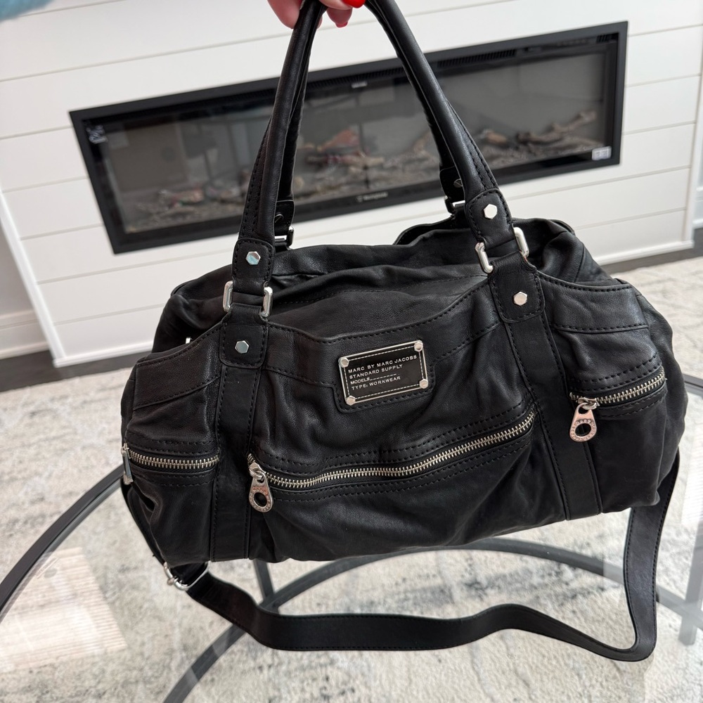 Marc by Marc Jacobs Black Leather Y2K Convertible Satchel with Silver Hardware